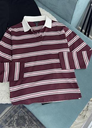 Лонгслів поло в смужку бордо new look жіноча хс
