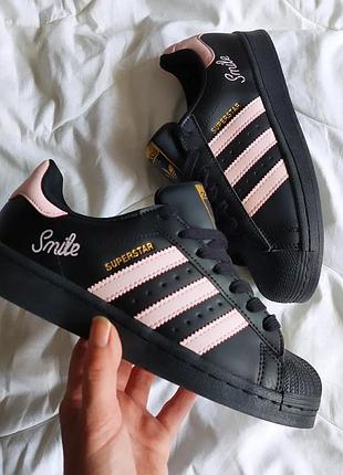 Женские кожаные кроссовки adidas superstar black pink 36-40