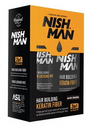 Набор для маскировки залысин nishman hair building темно-коричневый 20 г + 100 мл