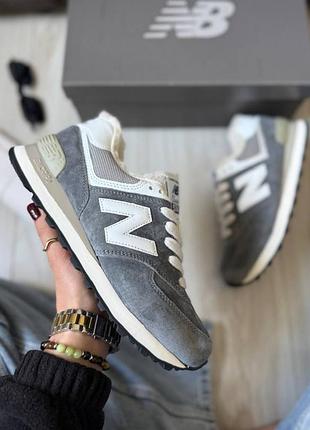 Утепленные кроссовки на меху new balance 574 grey white fur ❄️