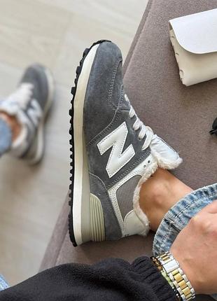 Утеплені кросівки на хутрі new balance 574 grey white fur ❄️