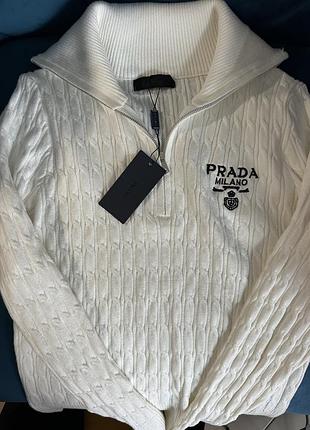 Джемпер жіночий prada модель '26 на блискавці, молочний колір