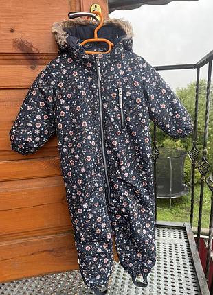 Зимовий водовідштовхувальний комбінезон h&m для дівчинки, розмір 92, з синій квітковим принтом