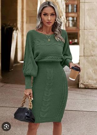 Сукня міді жіноча shein кольору хакі, розмір l, в'язана, фактурна