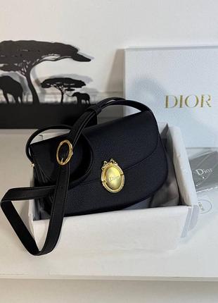 Сумка с клапаном dior médaillon среднего размера черная зернистая телячья кожа