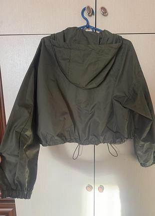 Куртка вітровка  бомбер дощовик з капюшоном плащівка оверсайз обʼємна  zara  нова колекція осінь хакі хс нова з бірками