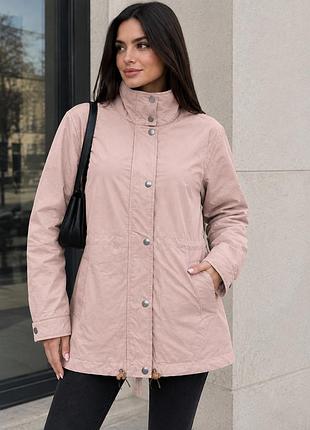 Жіноча подовжена вітрівка-парка vero moda toby jacket, пудрово-бежева з коміром-стійкою та кулісками