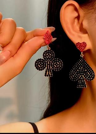 Серьги различные карточные маты бубны, трефы, бирвы, пики, 3079