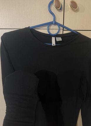 Лонгслів тонкий трикотажний  під горло по фігурі чорний базовий h&m m