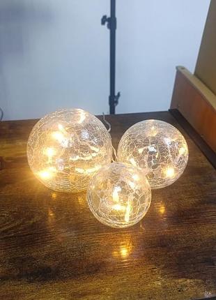 Назва: декоративні світлодіодні led кулі з ефектом битого скла lights4fun (набір 3 шт.)