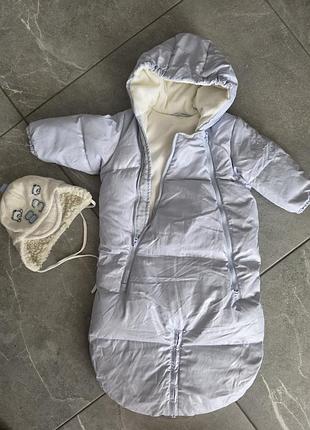 Зимовий комбінезон-трансформер benetton baby, 6-9 міс, пух.шапка в подарунок