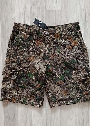 Нові чоловічі шорти forest camo fixed waist relaxed cargo shorts khaki-32 карго