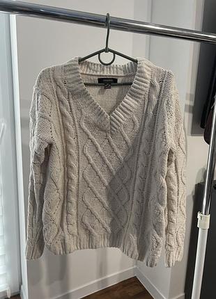 Теплий молочний светр крупної в'язки primark