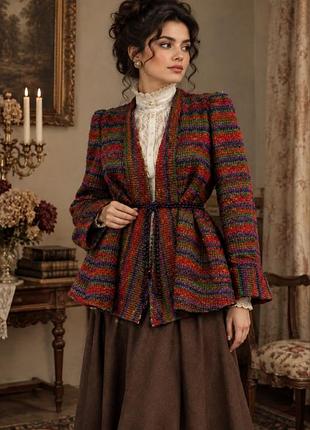 Винтажный твидовый жакет клеш bute looms (handwoven in scotland), шерсть