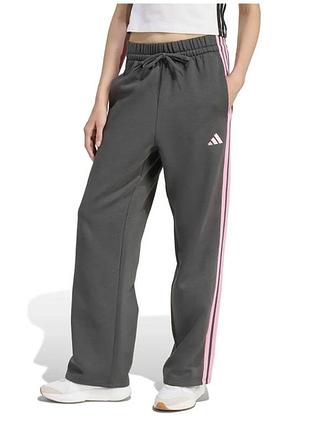 Сірі прямі спортивні штани adidas на флісі з рожевими лампасами розмір m/l (колекція 2025)