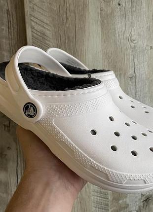 Сабо дитячі  шльопанці crocs з хутром, розмір j3 / 34-35, білі