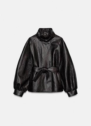 Жіноча куртка з високим коміром з еко шкіри zara
