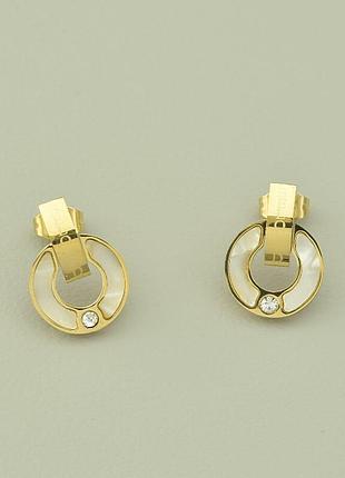 117496 серьги 'stainless steel' фианит (позолота 18к (лимонная))