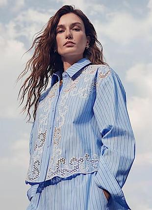Розкішна якісна сорочка m&s pure cotton embroidered striped shirt