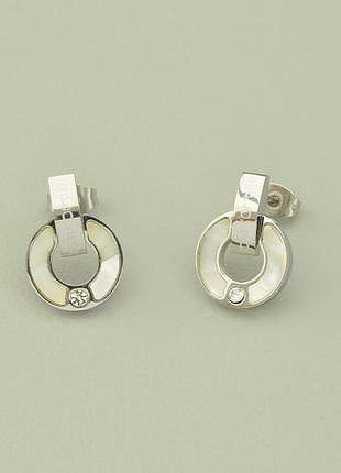 117488 серьги 'stainless steel' фианит (родий)