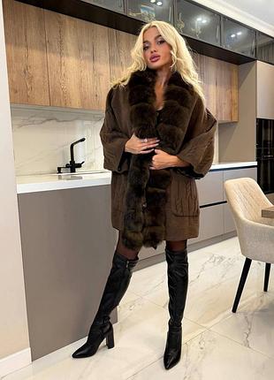 Кардиган пальто короткий кашемир, мех max mara