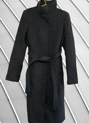 Женское темно-серое пальто h&amp;m s xs 34 36 эйчендем графитовое классическое пальто с поясом прямого кроя пальто h&amp;m s xs 34 36