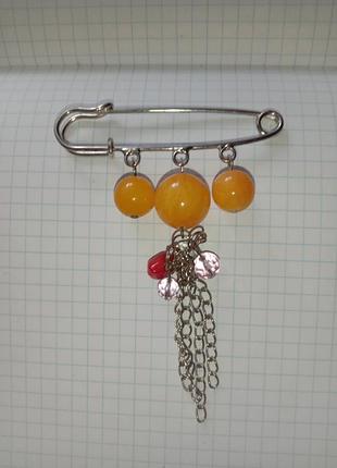 Брошь женская булавка большая из натурального камня коралловая 🍊 помаранчева