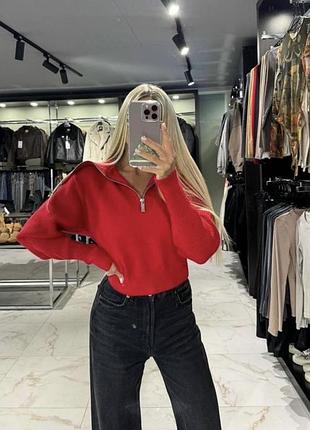 Червоний джемпер светр з блискавкою zara