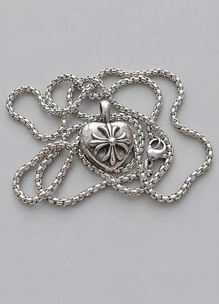 Кулон унісекс chrome hearts серце сріблястий з нержавіючої сталі 60 см