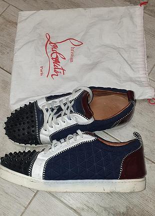 Кеди чоловічі christian louboutin louis spikes темно-сині шкіряні з чорними шипами