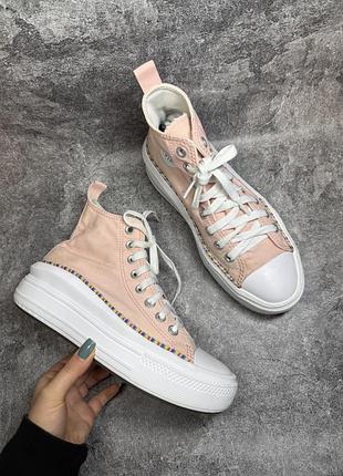 Високі ніжно-рожеві кеди converse оригінал  (на високій підошві / платформі)