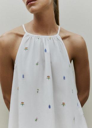 Zara home чудова натуральна жіноча піжама домашній костюм в білому кольорі з вишивкою квітів s