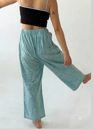 Махрові штани з карманами , бірюзові домашні штани, 3xl/4xl