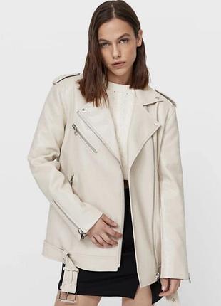 Куртка жіноча stradivarius косуха екошкіра молочний l