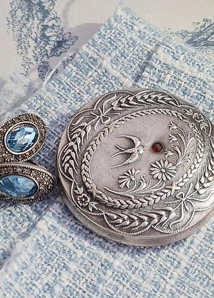 Комплект прикрас вінтажний / vintage / vintage jewellery / вінтажні сережки / прикраси ссср / вінтаж ссср / бабусені сережки / срібна пудриниця