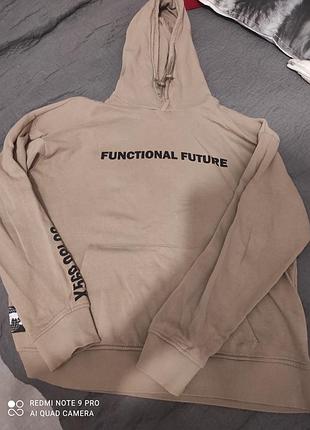 Худі  бежеве на флісі з написом functional future