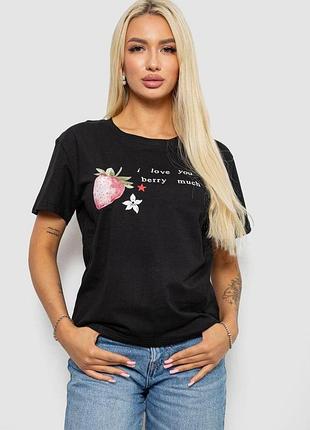 Футболка женская с принтом, цвет черный, 221r5066