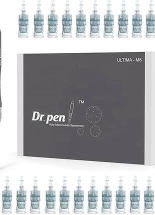 Професійна ручка-мікроголка dr.pen ultima m8 з 12 змінними картриджами (16 штифтів) та 4 змінними голками (36 штифтів), 4 нано-катриджі