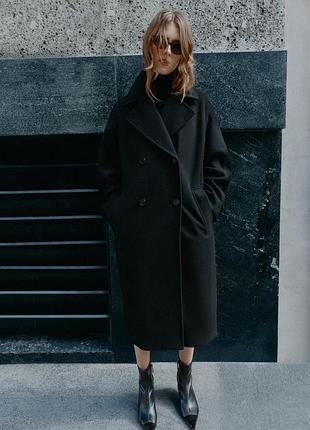 Пальто жіноче чорне з лацкпнами zara new