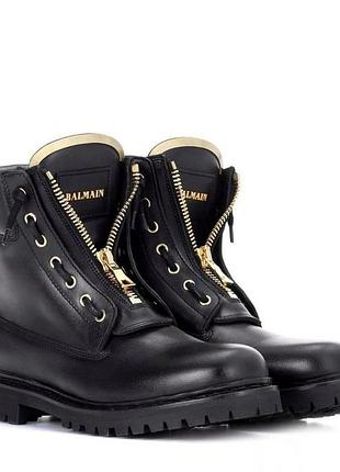 Чоботи жіночі balmain combat zipper boots натуральна шкіра ботильони черевики ботинки сапоги боты