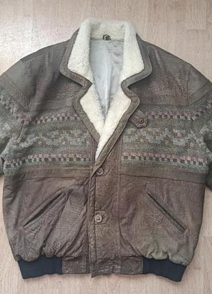 Винтажный кожаный бомбер lion в атмосферском стиле (80s/90s vintage aztec leather bomber)