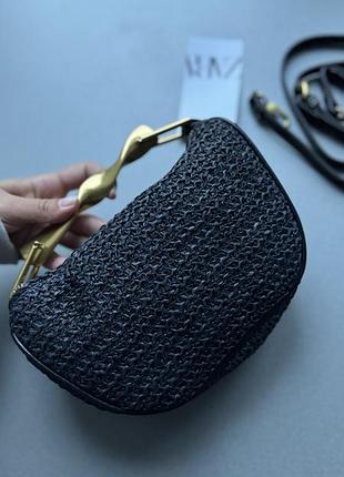 Сумка чорна zara з металевою ручкою + довга ручка в комплекті