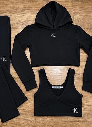 Спортивний костюм жіночий трійка calvin klein чорний з топом