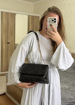 Сумка для жінок, чорна, стьобана, з штучної шкіри