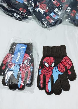 Дитячі рукавички одинарні темно-коричневі spider-man людина-павук , рукавички демісезон