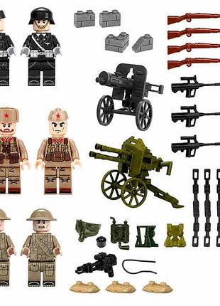 Комплект фигурок солдаты разных армий с артиллерией и оружием для lego лего