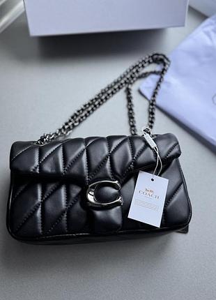 Чорна шкіряна стьобана сумка coach