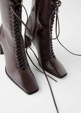 Ботильйони жіночі zara коричневі шкіряні на шнурівці