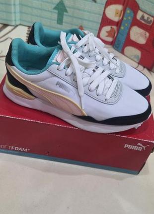 Кросівки жіночі puma білі з бірюзовим та жовтим, р. 37.5