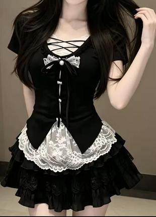 Стильный топ  coquette з мереживом та бантом